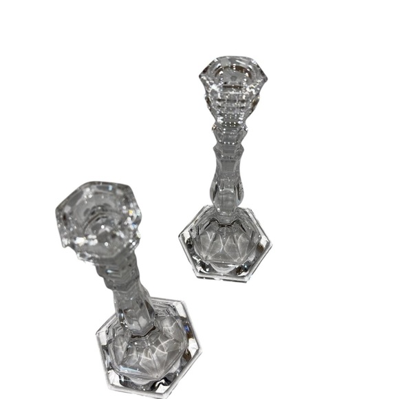Unbranded Crystal Candle Holders Set of 2 Candle Sticks Clear Formal Dining - Picture 3 of 5